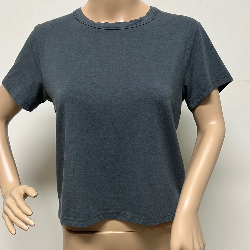 Feat Gray Short Sleeve Crew Neck Cropped Tee Shirt size S